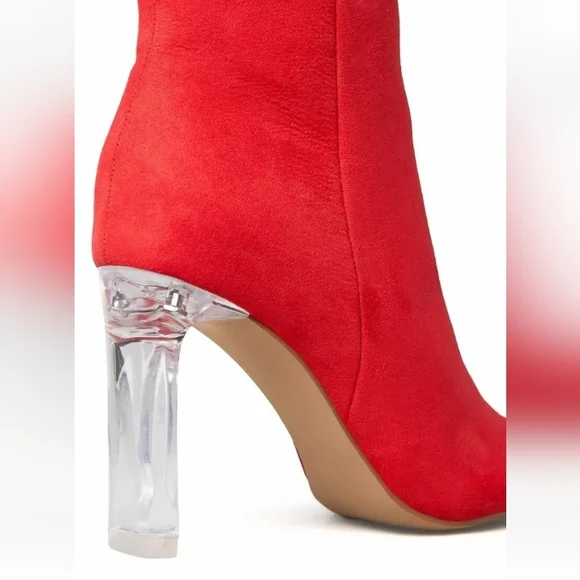 NEW Women's Charone Red Chunky Block Heel Pointed Toe Ankle Boots Size 7 - Picture 5 of 5